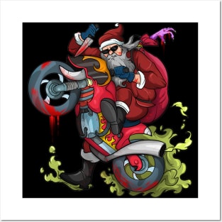 Zombie Biker Santa Motorcycle Christmas Posters and Art